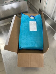 Finished and balanced gelato mixes, frozen in bag-in-box packaging